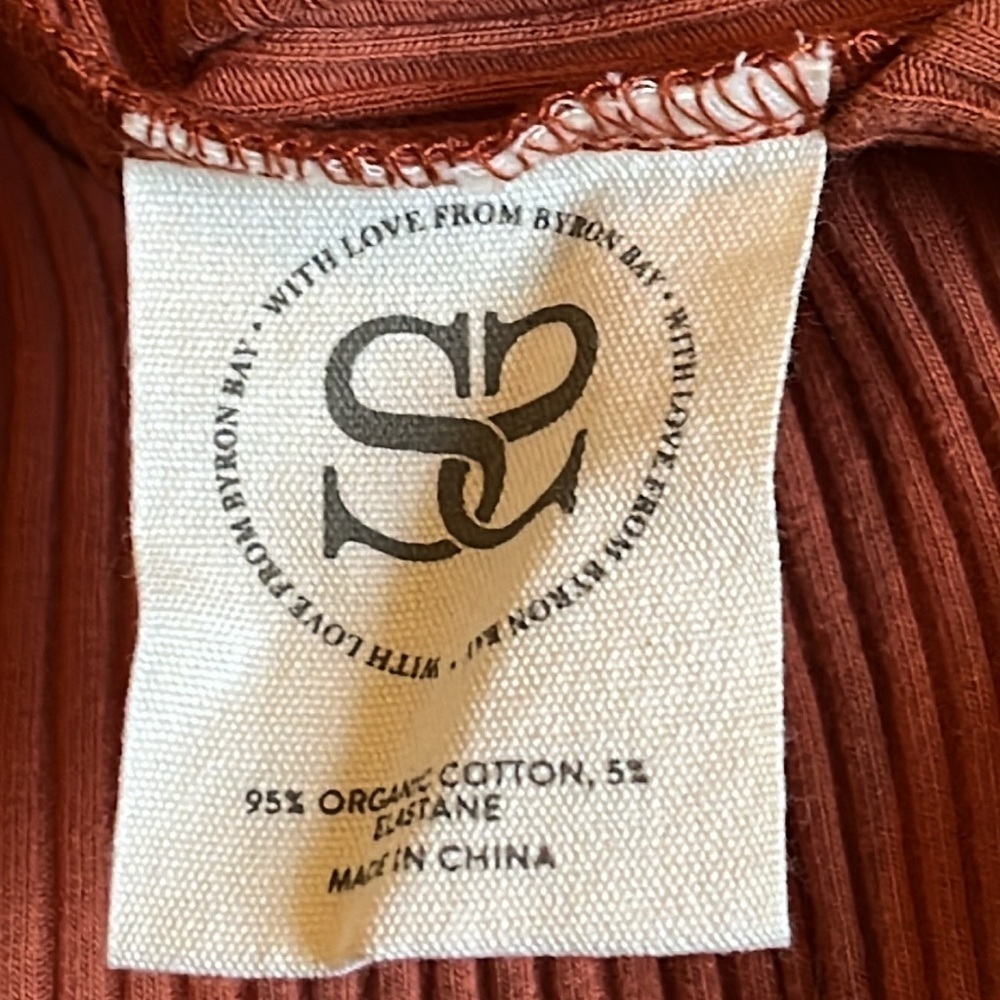 NWT Spell | One Shoulder Ribbed Cotton Mini Dress Burnt Orange Small Boho 70s - Picture 9 of 9